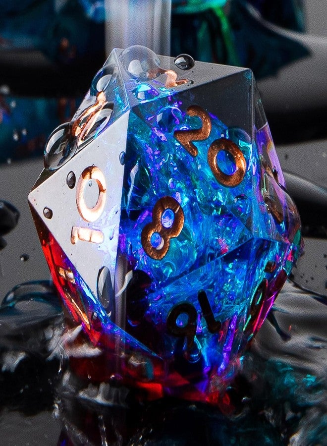 YEMEKO Single D20 Dice - 22mm, 20 Sided D&D Dice for Dungeons and Dragons, DND Dice with Resin Sharp Edge, Handmade Polyhedral for RPG, Roleplaying Games MTG Table Games(Blue Red) - Image 1
